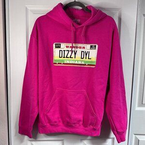 Pink Dizzy Dyl Unisex Med Indiana Wander License Plate Graphic Hooded Sweatshirt